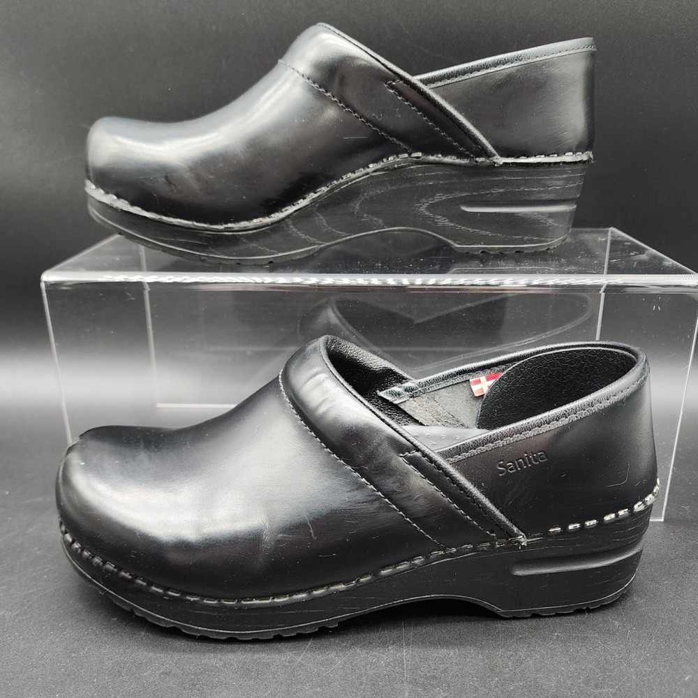Sanita 38 Black Leather Professional Clogs Nursing Medical Work Comfort READ